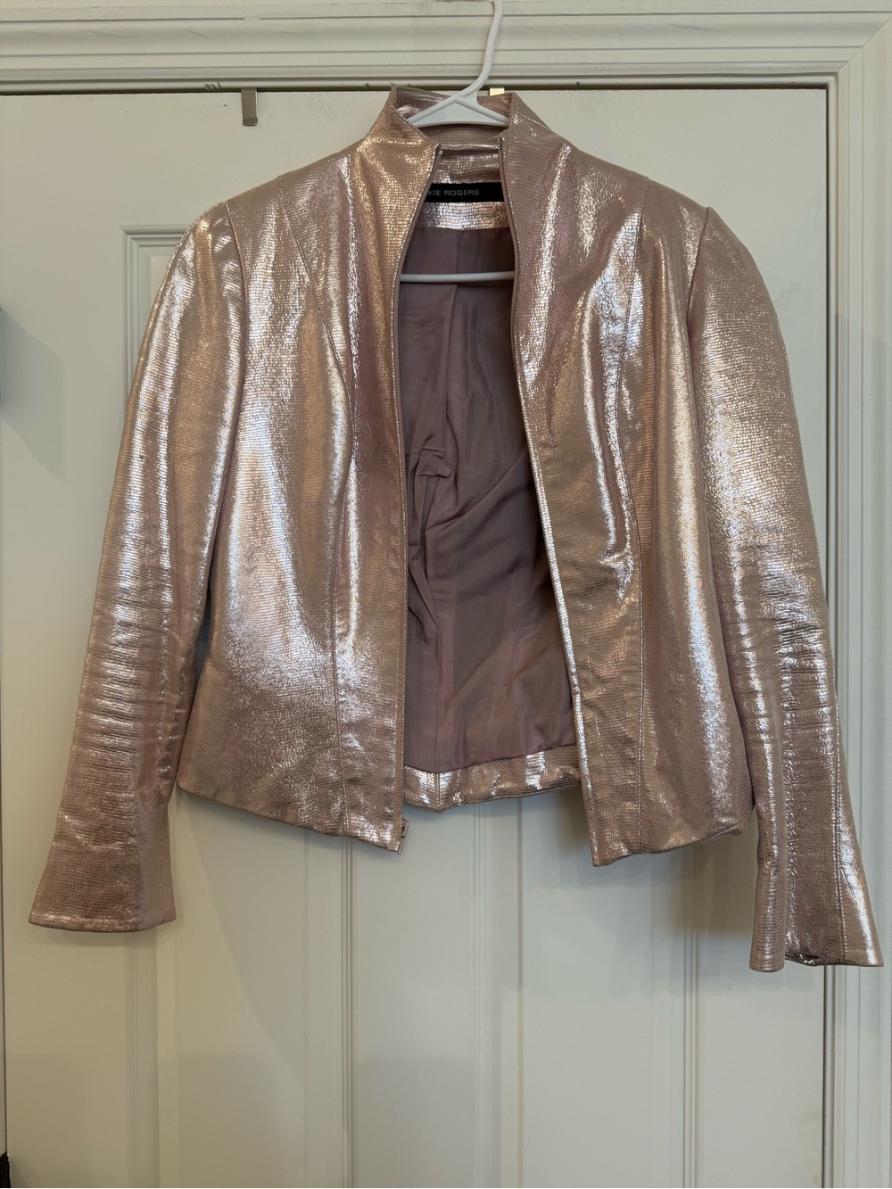 Vintage Jackie Rogers New York Pink Shimmer Zip Up Jacket Coat Small